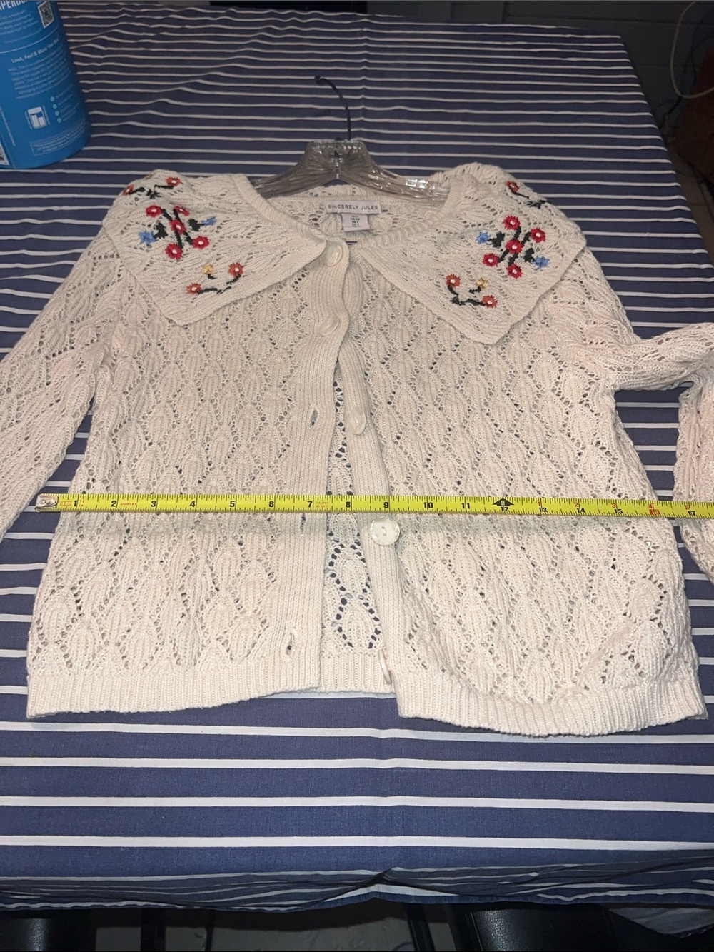 Sincerly Jules Cream Knit Cardigan with Embroidered Collar - Picture 9 of 10